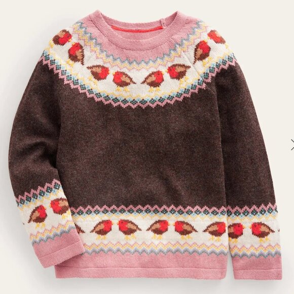 Boden Swing Fair Isle Sweater "Charcoal Grey Robins" size 11-12 NWT - Picture 2 of 6